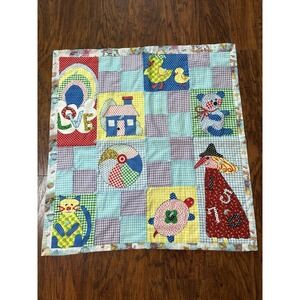 Vintage Baby Quilt Nursery Blanket Cotton Colorful Hand Tied Approx 27" X 27"